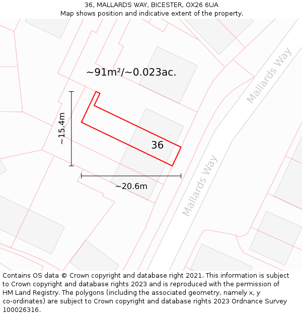 36, MALLARDS WAY, BICESTER, OX26 6UA: Plot and title map