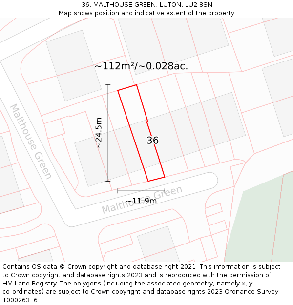 36, MALTHOUSE GREEN, LUTON, LU2 8SN: Plot and title map