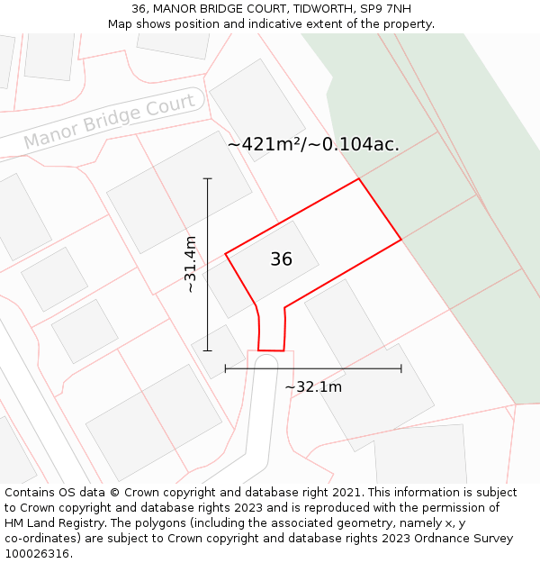 36, MANOR BRIDGE COURT, TIDWORTH, SP9 7NH: Plot and title map