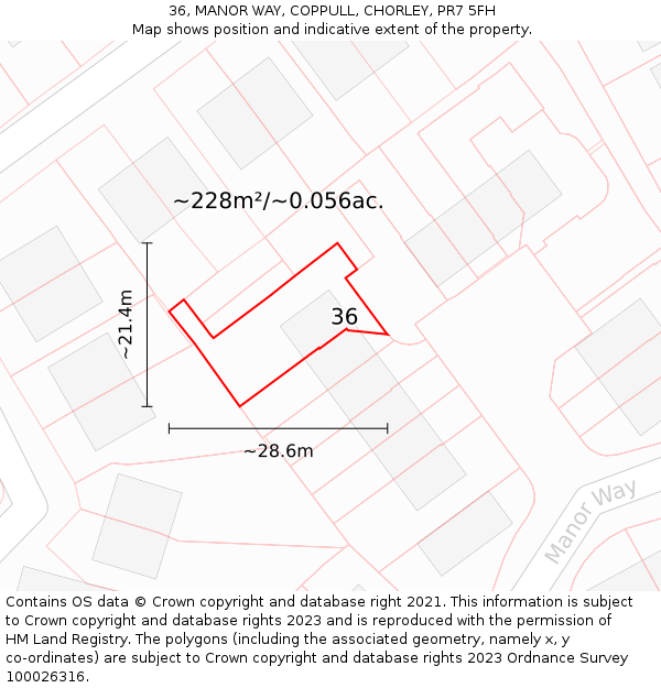 36, MANOR WAY, COPPULL, CHORLEY, PR7 5FH: Plot and title map