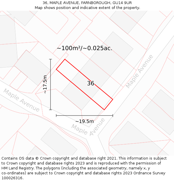 36, MAPLE AVENUE, FARNBOROUGH, GU14 9UR: Plot and title map