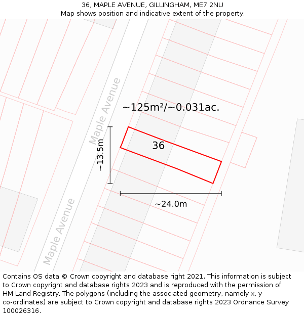 36, MAPLE AVENUE, GILLINGHAM, ME7 2NU: Plot and title map
