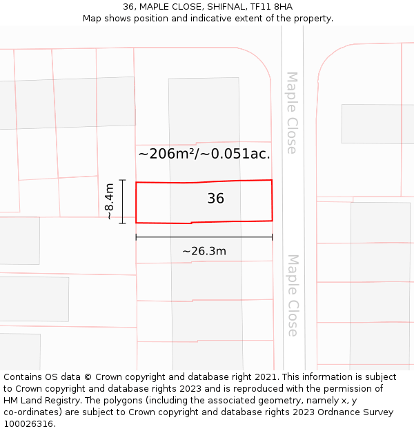 36, MAPLE CLOSE, SHIFNAL, TF11 8HA: Plot and title map