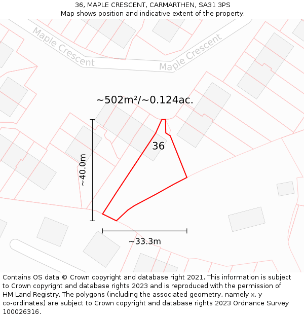 36, MAPLE CRESCENT, CARMARTHEN, SA31 3PS: Plot and title map