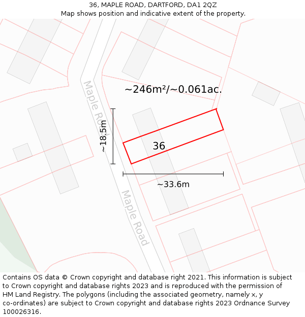 36, MAPLE ROAD, DARTFORD, DA1 2QZ: Plot and title map