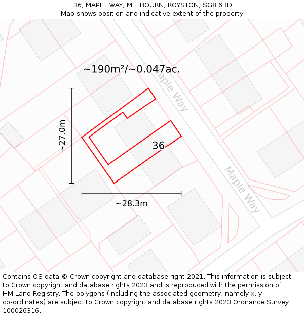 36, MAPLE WAY, MELBOURN, ROYSTON, SG8 6BD: Plot and title map