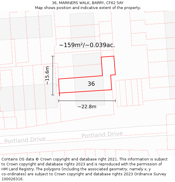 36, MARINERS WALK, BARRY, CF62 5AY: Plot and title map