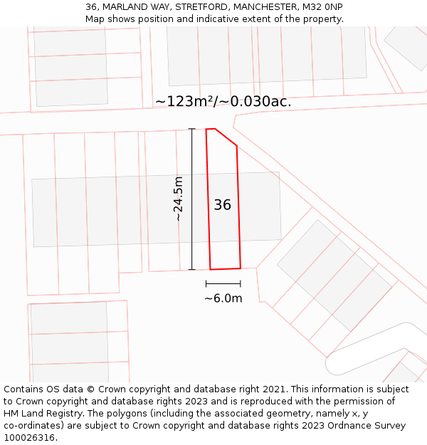 36, MARLAND WAY, STRETFORD, MANCHESTER, M32 0NP: Plot and title map