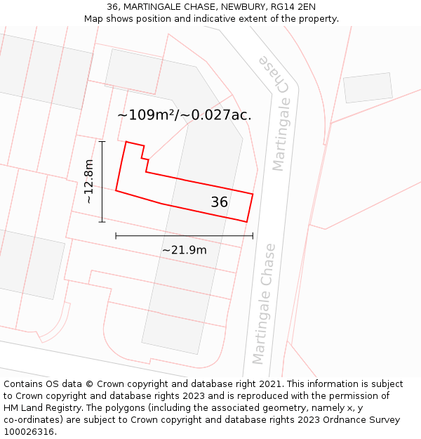 36, MARTINGALE CHASE, NEWBURY, RG14 2EN: Plot and title map