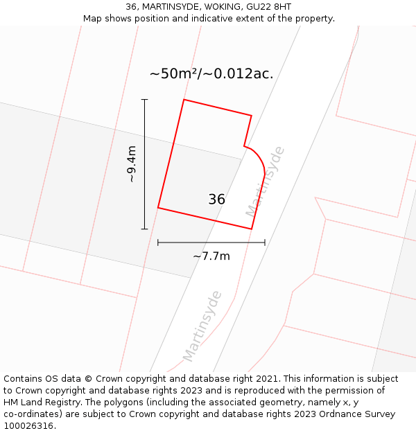 36, MARTINSYDE, WOKING, GU22 8HT: Plot and title map