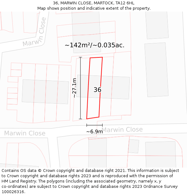 36, MARWIN CLOSE, MARTOCK, TA12 6HL: Plot and title map
