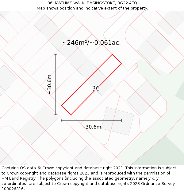 36, MATHIAS WALK, BASINGSTOKE, RG22 4EQ: Plot and title map