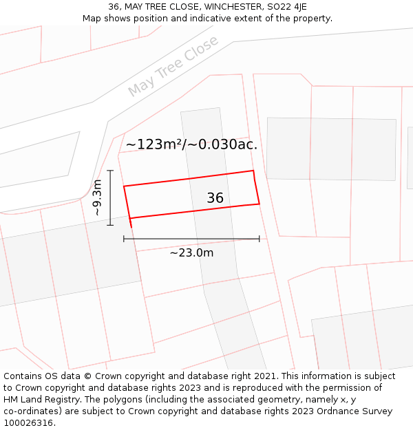 36, MAY TREE CLOSE, WINCHESTER, SO22 4JE: Plot and title map