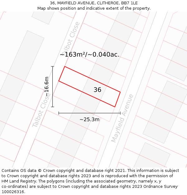 36, MAYFIELD AVENUE, CLITHEROE, BB7 1LE: Plot and title map