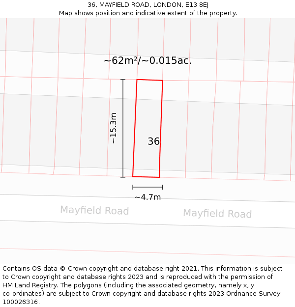 36, MAYFIELD ROAD, LONDON, E13 8EJ: Plot and title map