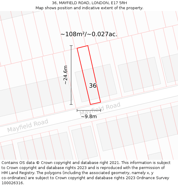 36, MAYFIELD ROAD, LONDON, E17 5RH: Plot and title map