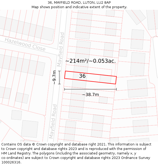 36, MAYFIELD ROAD, LUTON, LU2 8AP: Plot and title map
