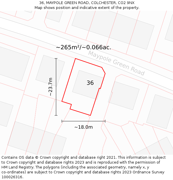 36, MAYPOLE GREEN ROAD, COLCHESTER, CO2 9NX: Plot and title map
