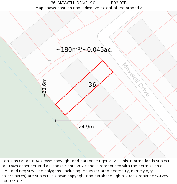 36, MAYWELL DRIVE, SOLIHULL, B92 0PR: Plot and title map