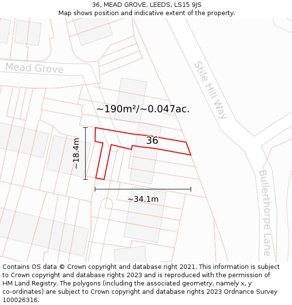 36, MEAD GROVE, LEEDS, LS15 9JS: Plot and title map