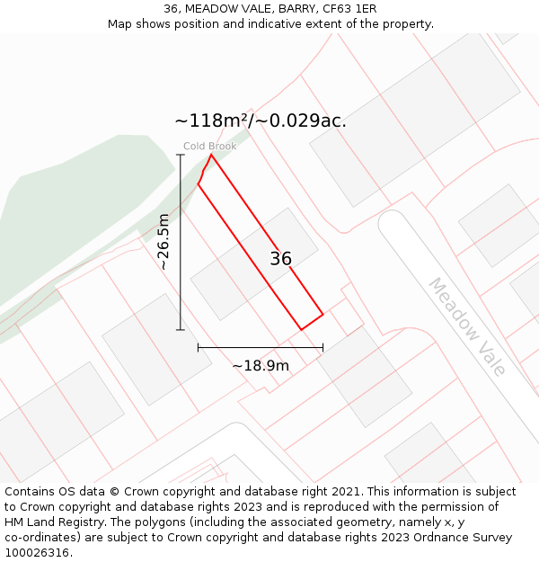 36, MEADOW VALE, BARRY, CF63 1ER: Plot and title map