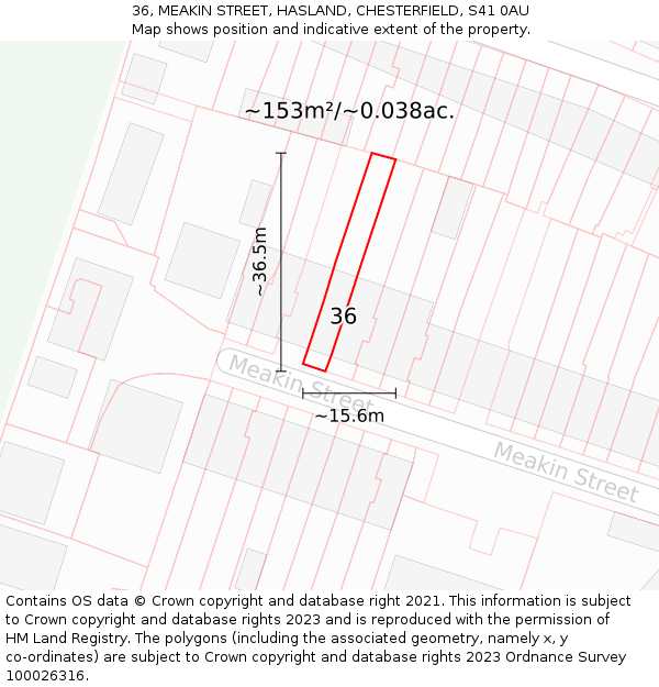 36, MEAKIN STREET, HASLAND, CHESTERFIELD, S41 0AU: Plot and title map