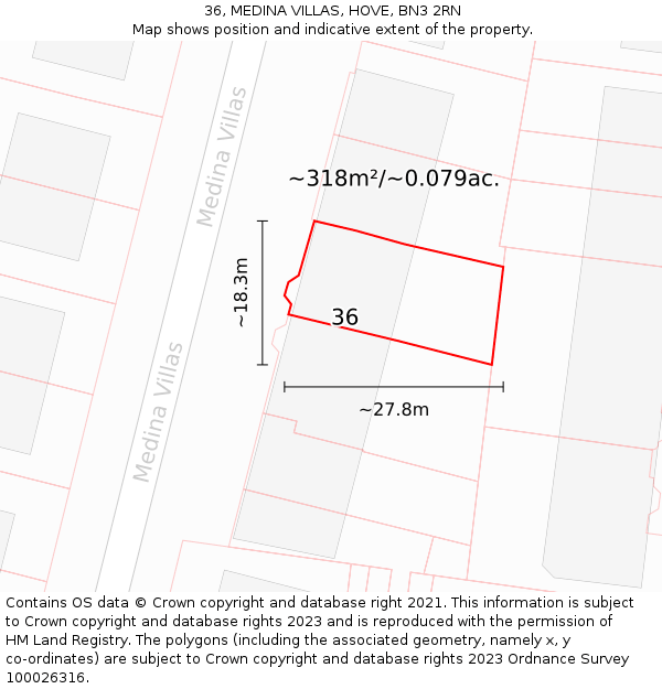 36, MEDINA VILLAS, HOVE, BN3 2RN: Plot and title map