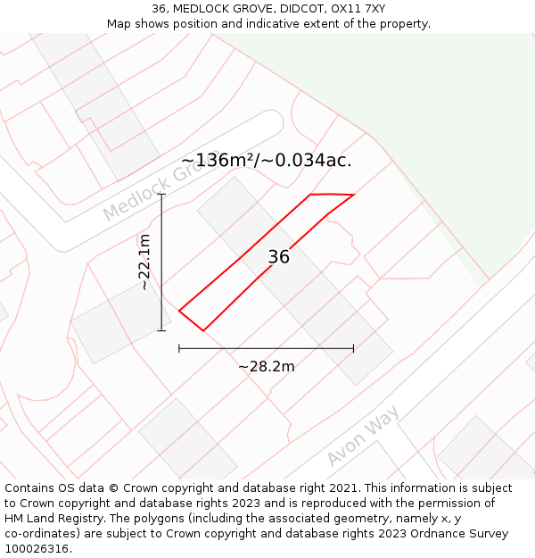36, MEDLOCK GROVE, DIDCOT, OX11 7XY: Plot and title map