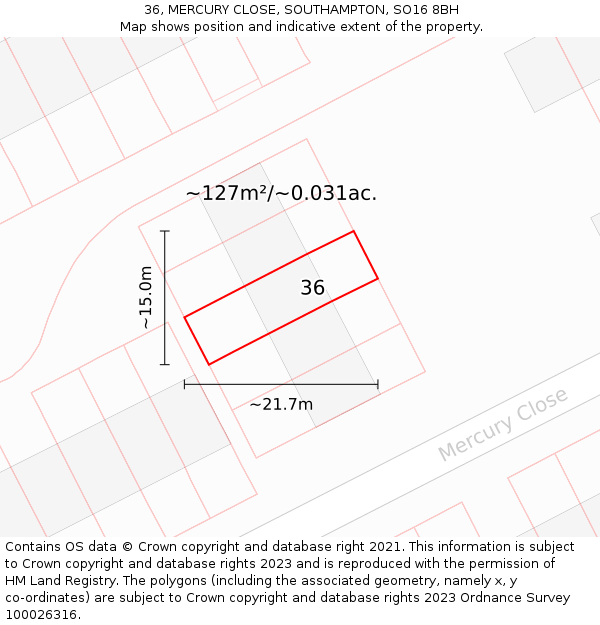 36, MERCURY CLOSE, SOUTHAMPTON, SO16 8BH: Plot and title map