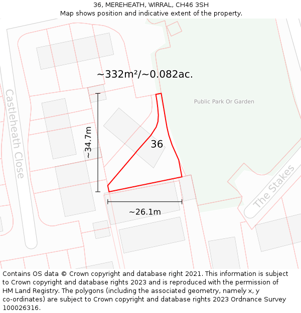 36, MEREHEATH, WIRRAL, CH46 3SH: Plot and title map