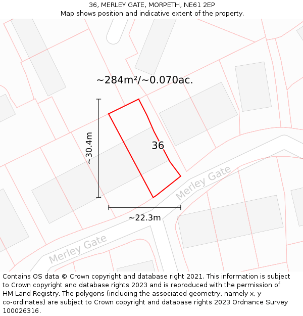 36, MERLEY GATE, MORPETH, NE61 2EP: Plot and title map