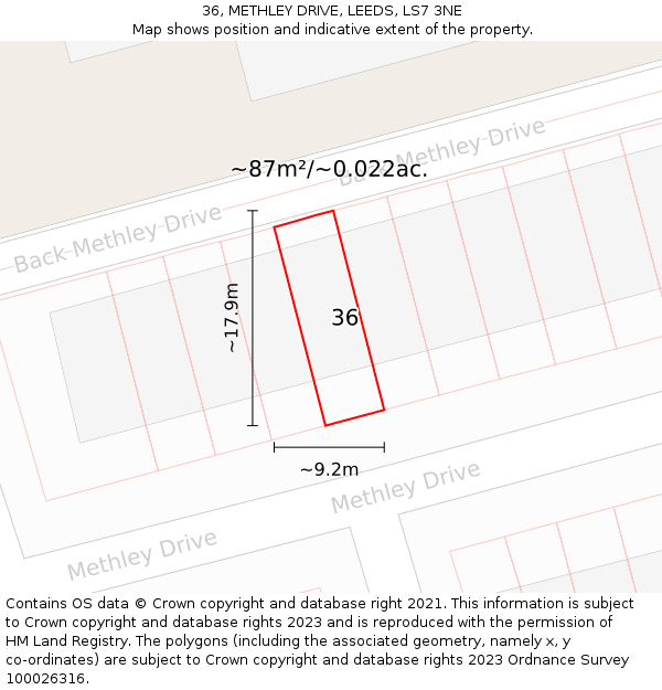 36, METHLEY DRIVE, LEEDS, LS7 3NE: Plot and title map