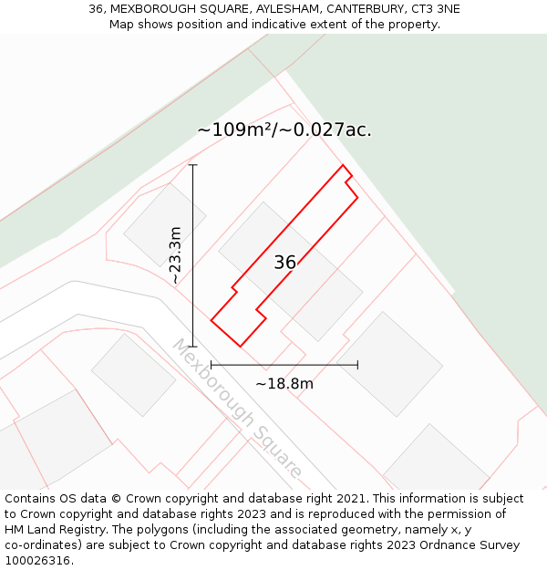 36, MEXBOROUGH SQUARE, AYLESHAM, CANTERBURY, CT3 3NE: Plot and title map