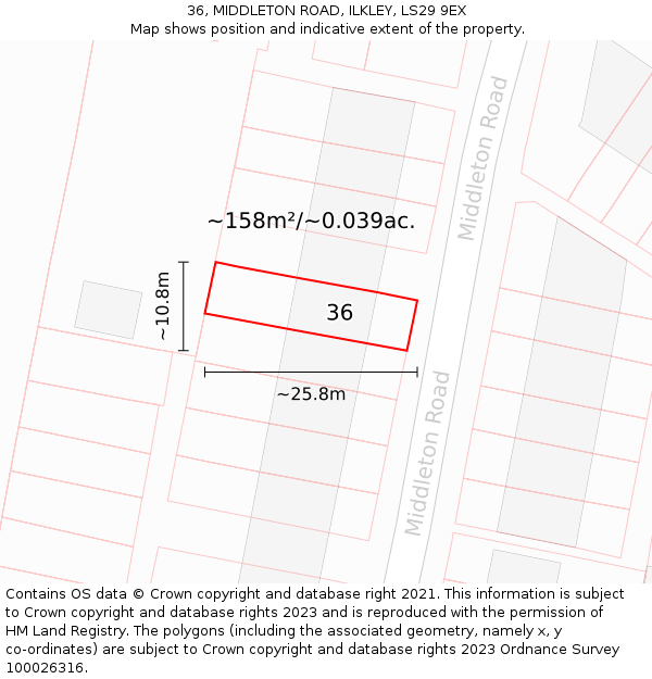 36, MIDDLETON ROAD, ILKLEY, LS29 9EX: Plot and title map