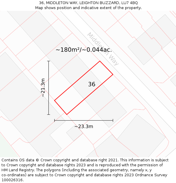 36, MIDDLETON WAY, LEIGHTON BUZZARD, LU7 4BQ: Plot and title map