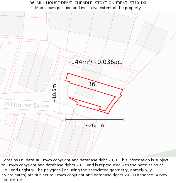 36, MILL HOUSE DRIVE, CHEADLE, STOKE-ON-TRENT, ST10 1XL: Plot and title map