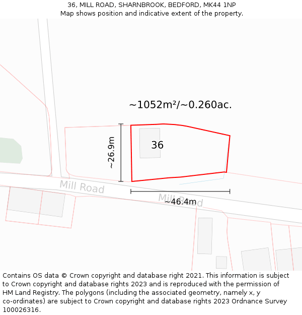 36, MILL ROAD, SHARNBROOK, BEDFORD, MK44 1NP: Plot and title map