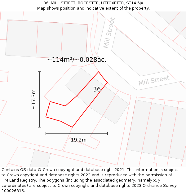 36, MILL STREET, ROCESTER, UTTOXETER, ST14 5JX: Plot and title map