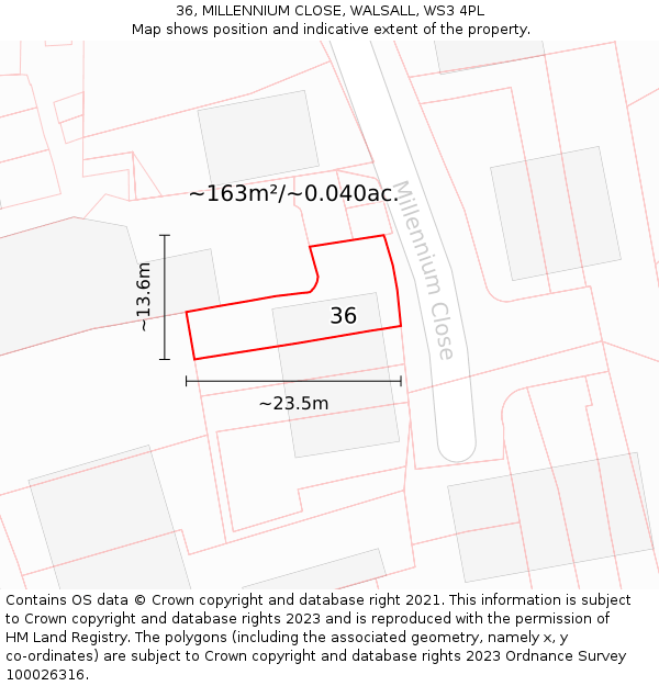 36, MILLENNIUM CLOSE, WALSALL, WS3 4PL: Plot and title map