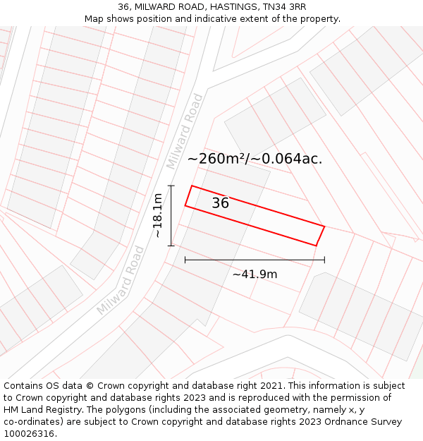 36, MILWARD ROAD, HASTINGS, TN34 3RR: Plot and title map