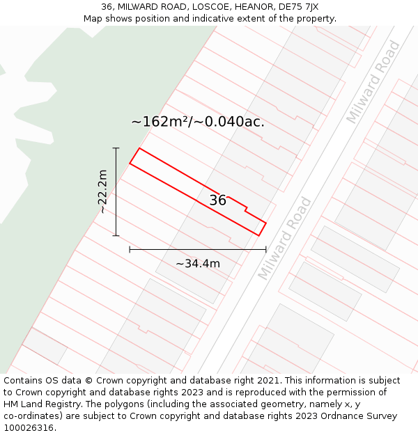 36, MILWARD ROAD, LOSCOE, HEANOR, DE75 7JX: Plot and title map
