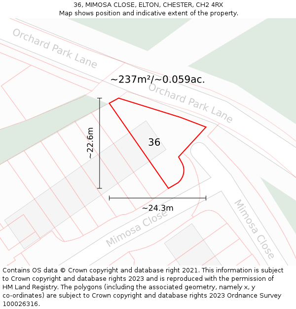 36, MIMOSA CLOSE, ELTON, CHESTER, CH2 4RX: Plot and title map