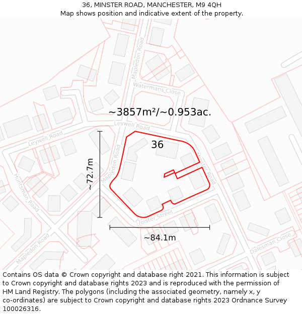 36, MINSTER ROAD, MANCHESTER, M9 4QH: Plot and title map