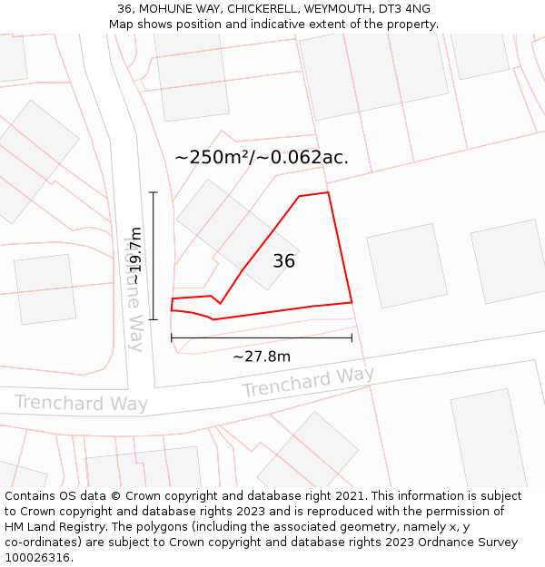 36, MOHUNE WAY, CHICKERELL, WEYMOUTH, DT3 4NG: Plot and title map