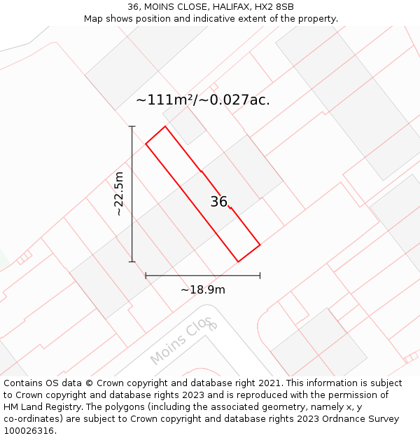 36, MOINS CLOSE, HALIFAX, HX2 8SB: Plot and title map