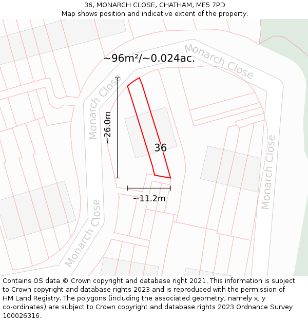 36, MONARCH CLOSE, CHATHAM, ME5 7PD: Plot and title map