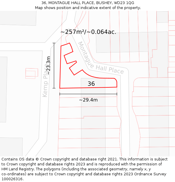 36, MONTAGUE HALL PLACE, BUSHEY, WD23 1QG: Plot and title map
