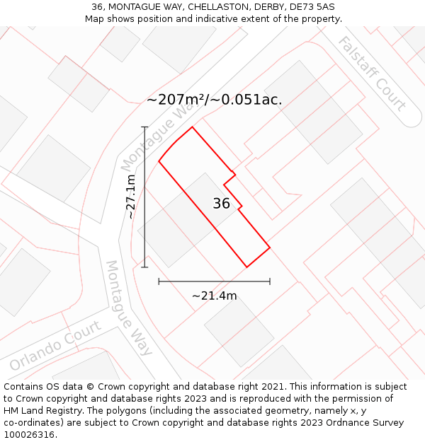 36, MONTAGUE WAY, CHELLASTON, DERBY, DE73 5AS: Plot and title map