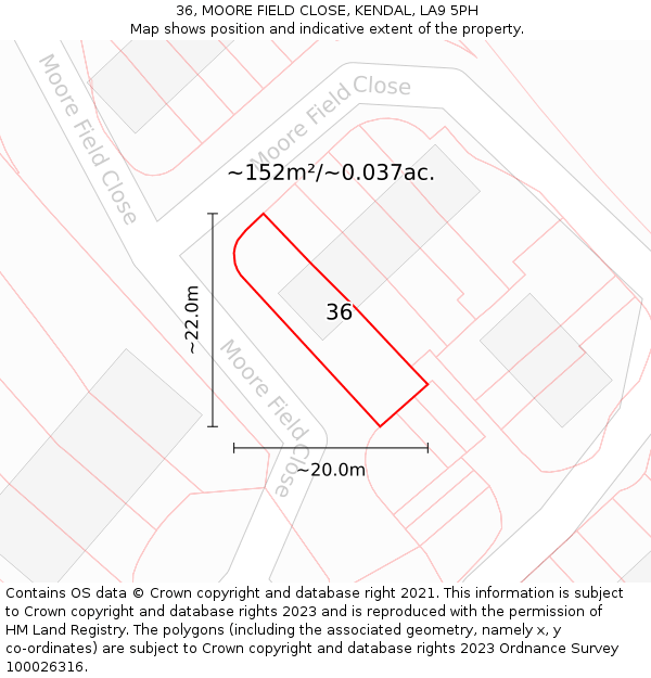 36, MOORE FIELD CLOSE, KENDAL, LA9 5PH: Plot and title map