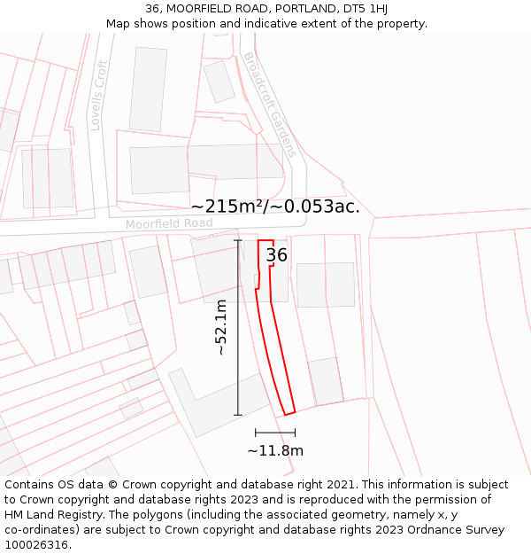 36, MOORFIELD ROAD, PORTLAND, DT5 1HJ: Plot and title map